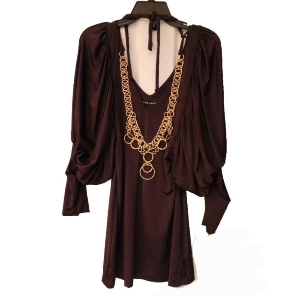 MARISA K balloon sleeve mini dress/ top w/ attached chain accent  In size Med - Picture 2 of 12